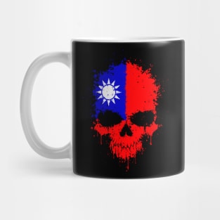 Chaotic Taiwanese Flag Splatter Skull Mug